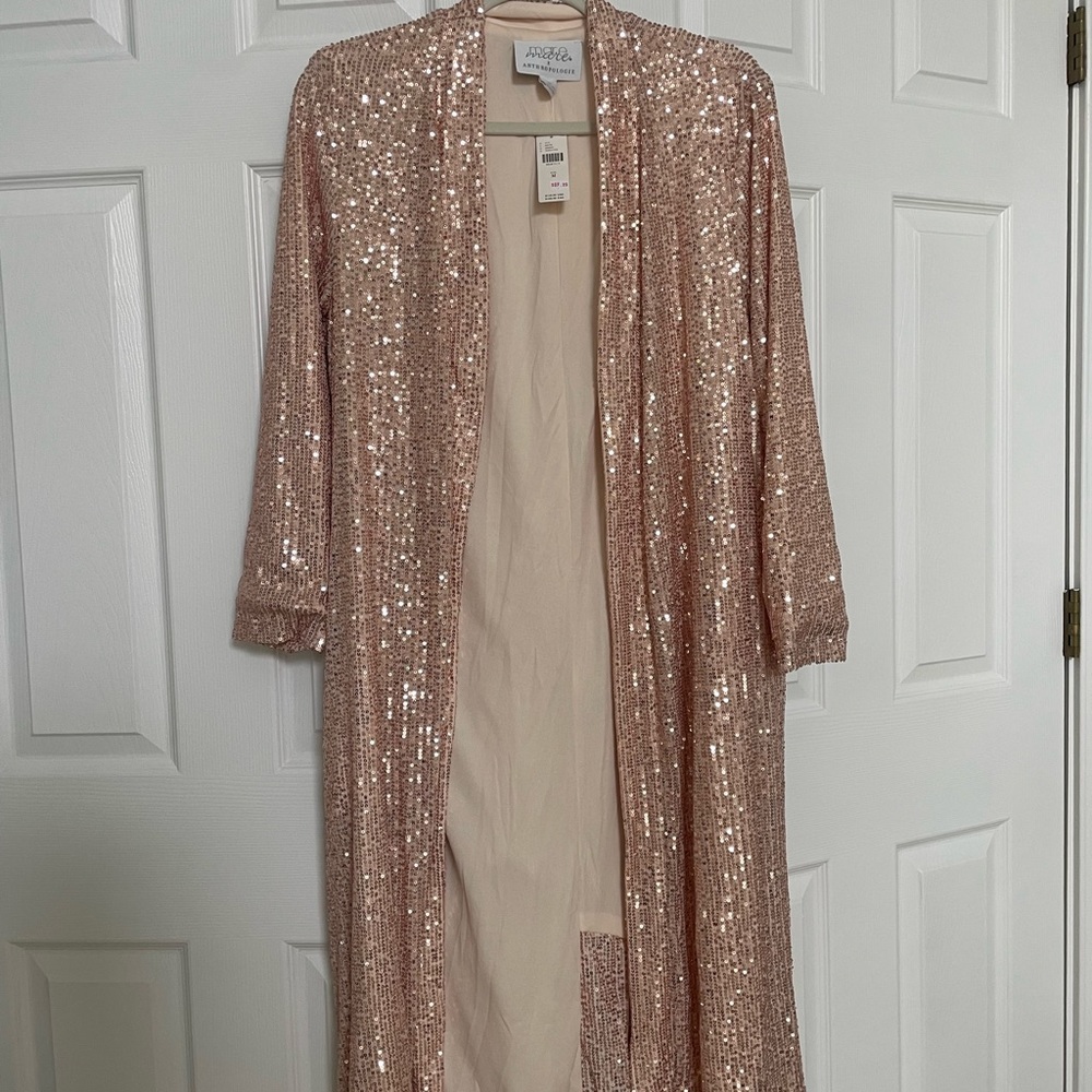 NWT Anthropologie Rose Gold Sequin Duster